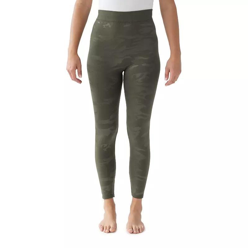 Women's MUK LUKS Fleece Lined Embossed Leggings, Size: Large-XL, Dark Green Camo Product Image