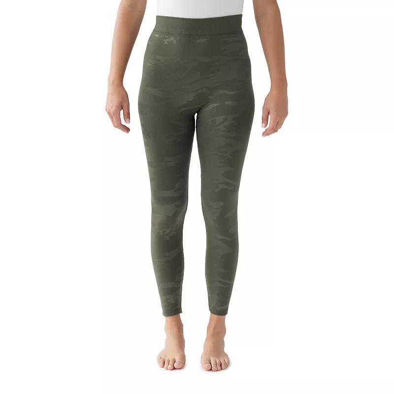 Women's MUK LUKS Fleece Lined Embossed Leggings, Size: Large-XL, Dark Green Camo Product Image