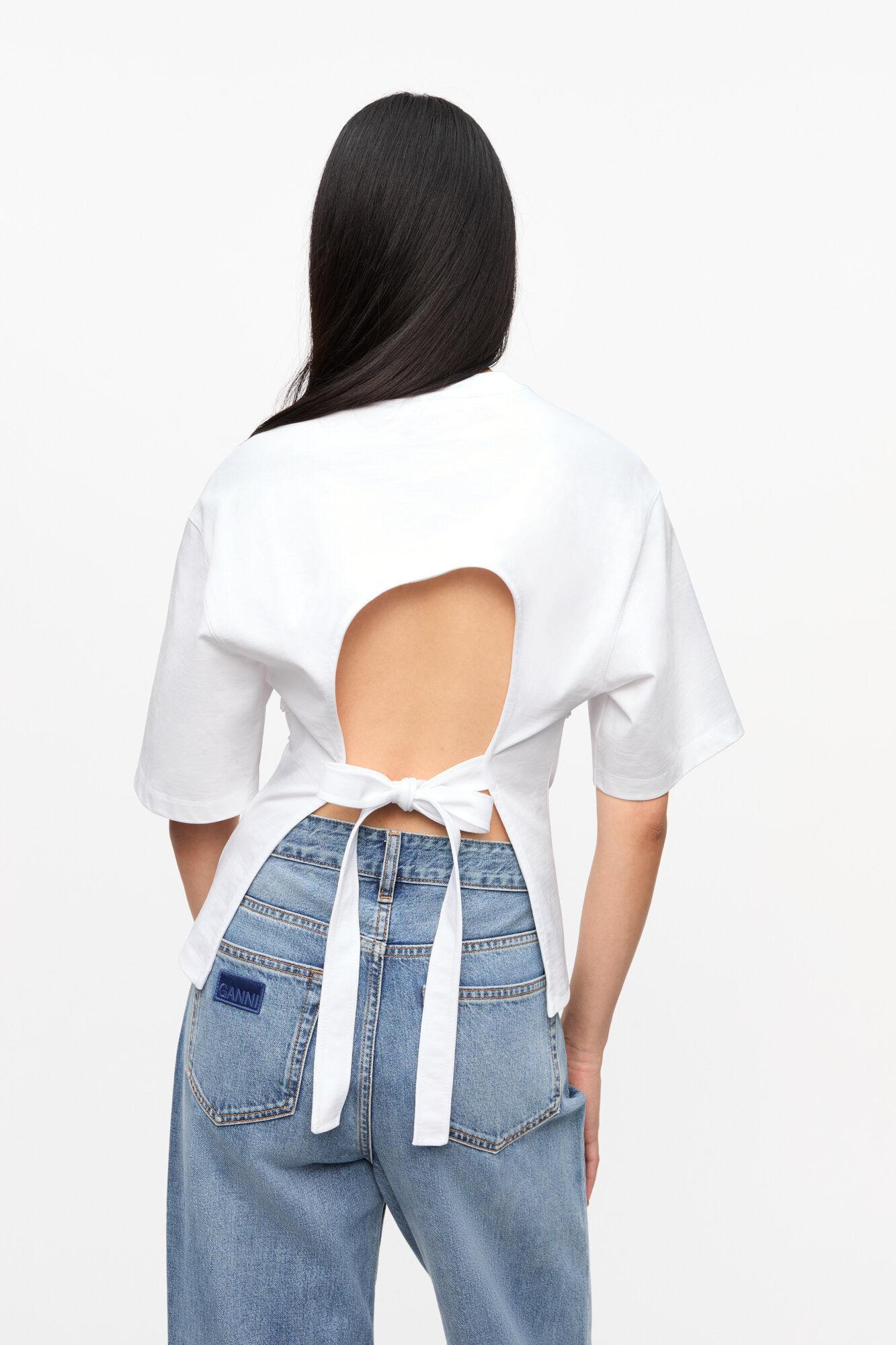 White Cotton Tie Back T-shirt Product Image