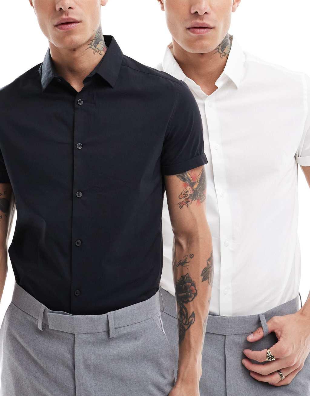 ASOS DESIGN 2 pack skinny fit work shirt in white and black  Product Image