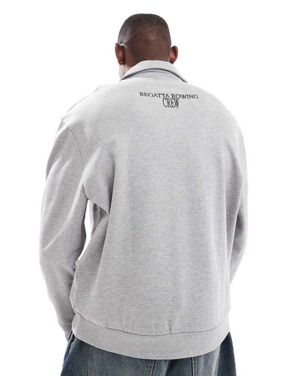 ASOS DESIGN oversized polo with back embroidery in gray Product Image