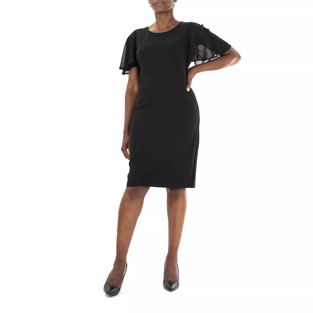 Women's Nina Leonard Jewelneck Flutter Sleeve Sheath Dress, Size: Large, Black Product Image