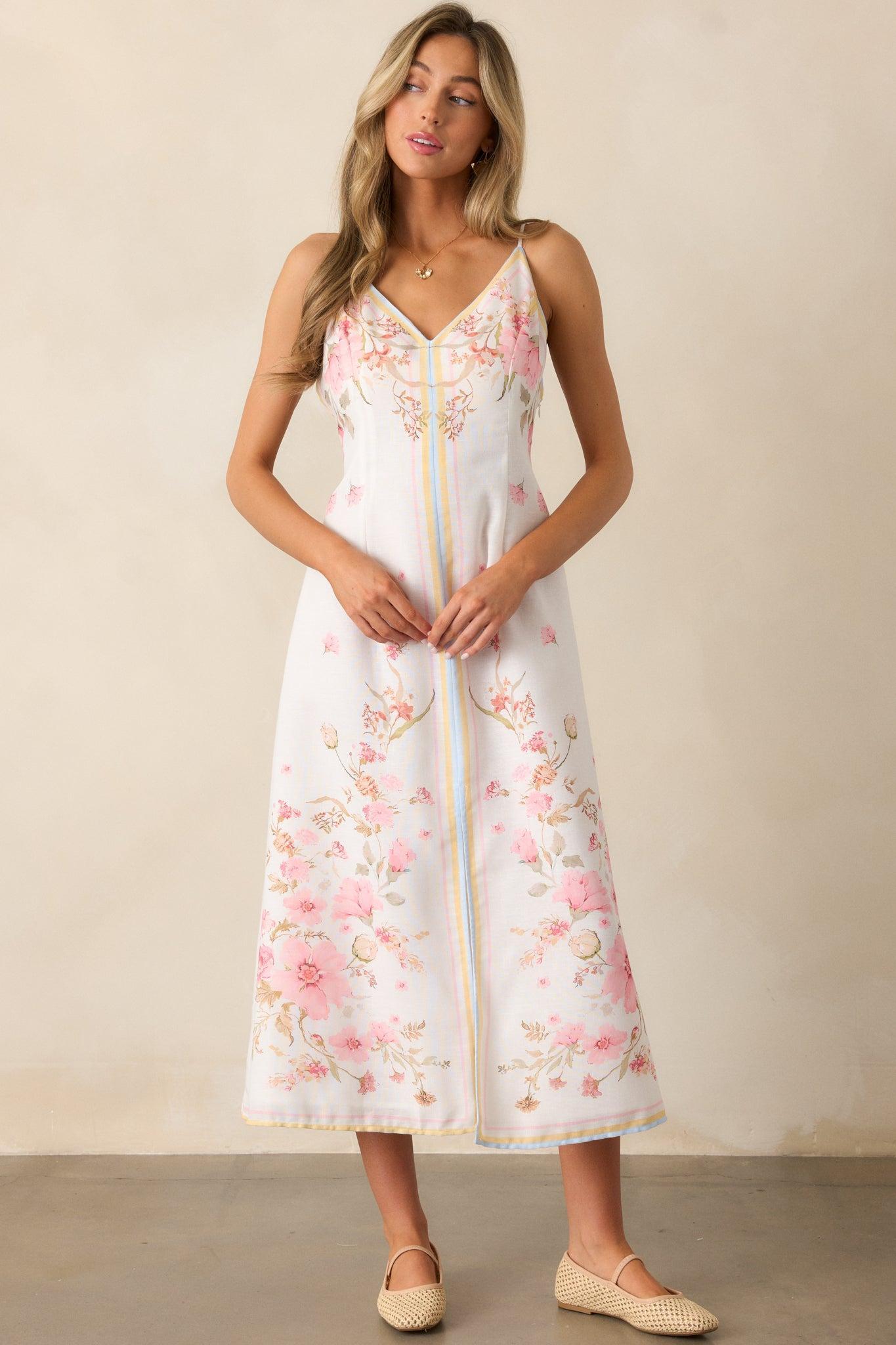 Enchanted Bloom Ivory Multi Floral Midi Dress Product Image