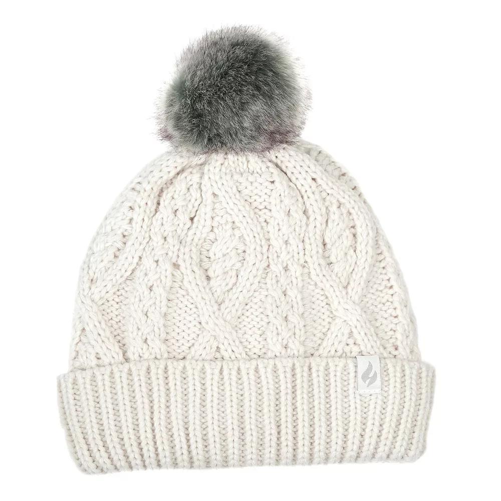 Women's Heat Holders Heatweaver Lined Cable Knit Pom Hat, Buttercream Product Image
