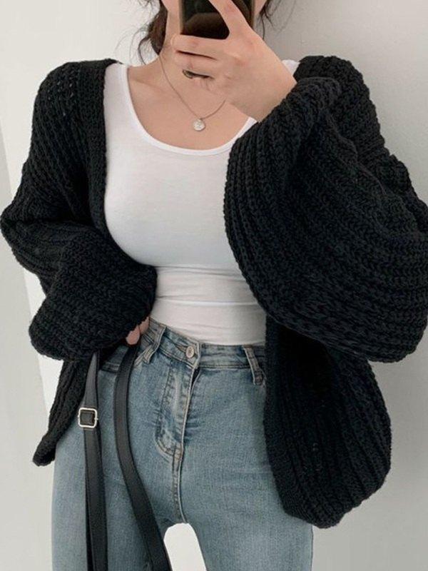 Open Front Long Sleeve Knit Cardigan Product Image