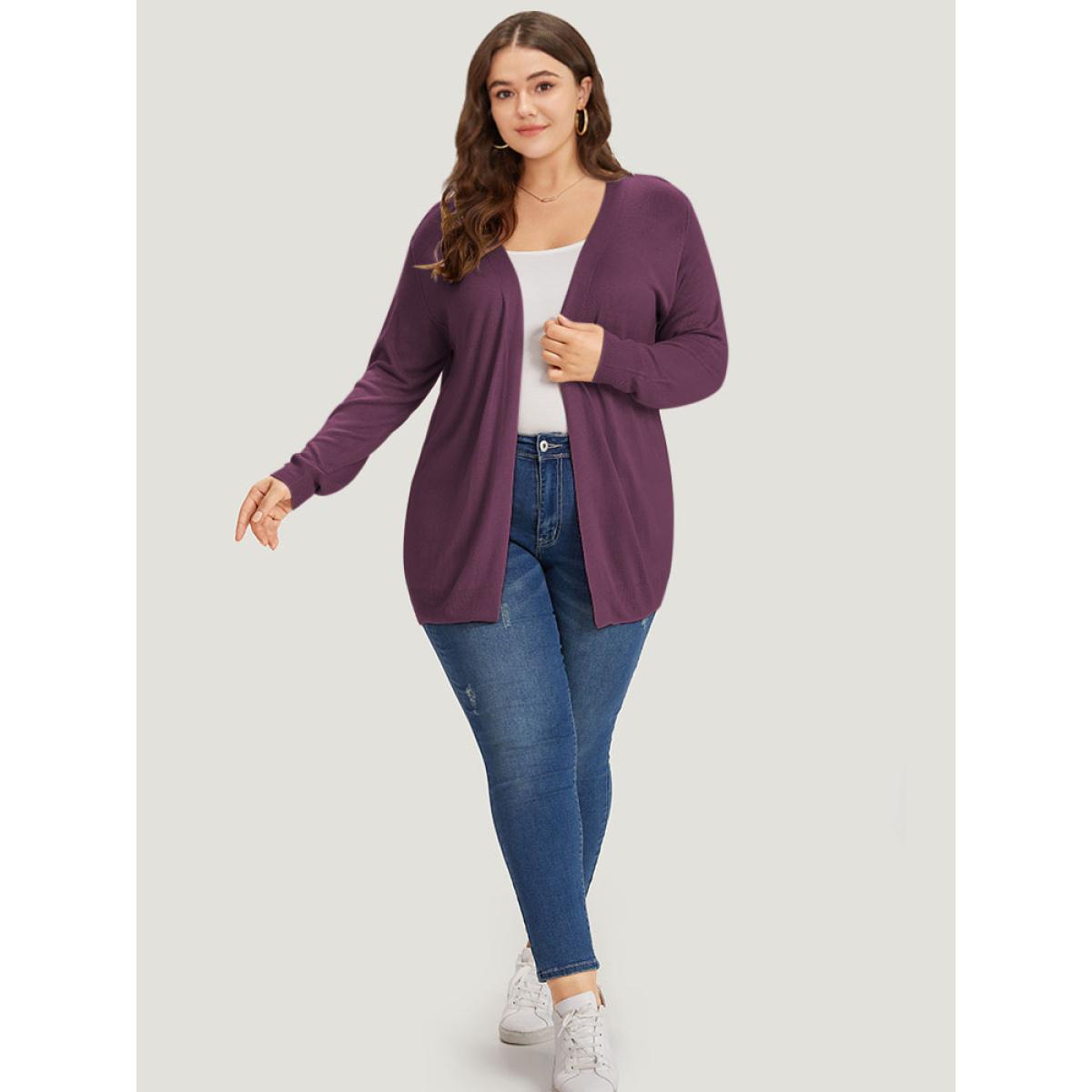 Plus Size Supersoft Essentials Solid Open Front Loose Cardigan Mauve Women Casual Loose Long Sleeve Everyday Cardigans BloomChic 30/6X Product Image