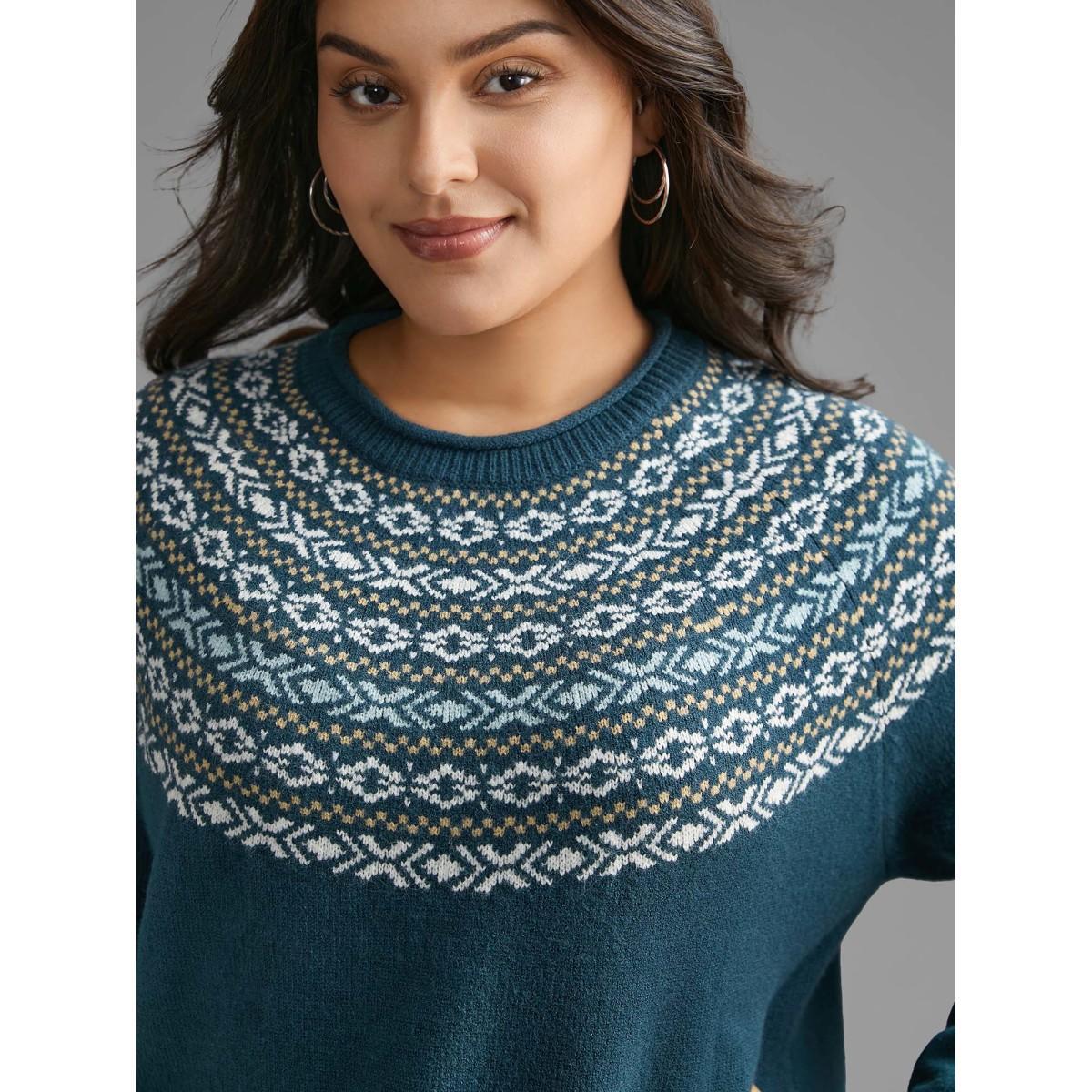 Plus Size Supersoft Essentials Bandana Round Neck Raglan sleeve Pullover DarkGreen Women Casual Loose Long Sleeve Round Neck Everyday Pullovers BloomChic 22-24/3X Product Image