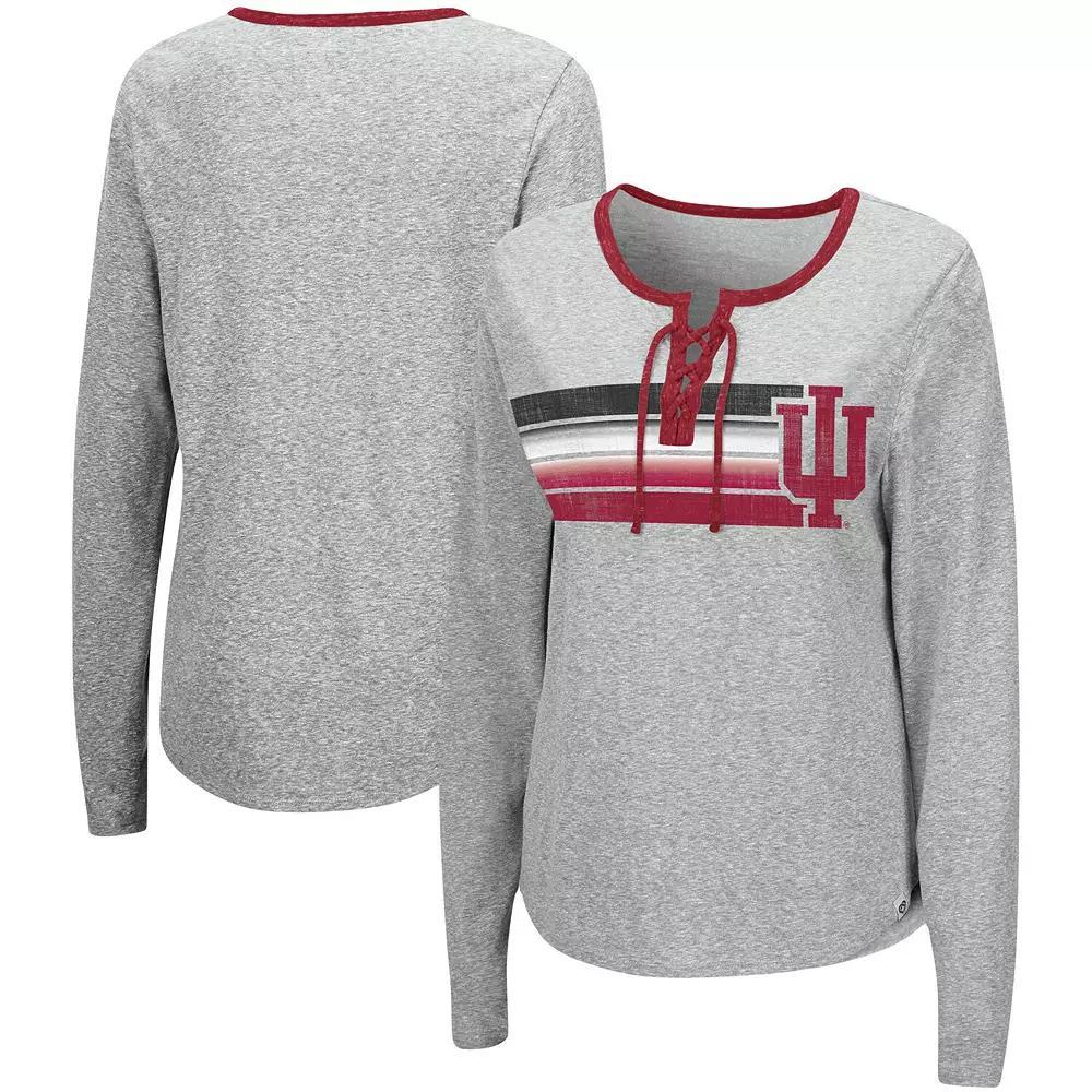 Women's Colosseum Heathered Gray Indiana Hoosiers Sundial Tri-Blend Long Sleeve Lace-Up T-Shirt, Size: Medium, Grey Product Image