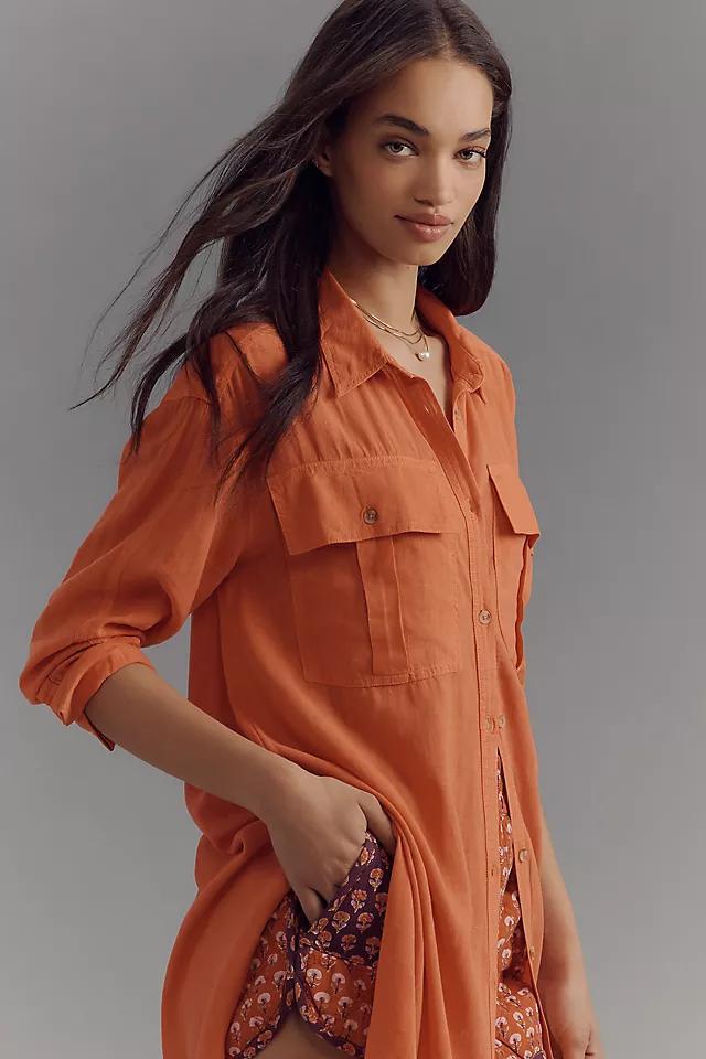 Pilcro Longline Linen-Blend Buttondown Shirt Product Image