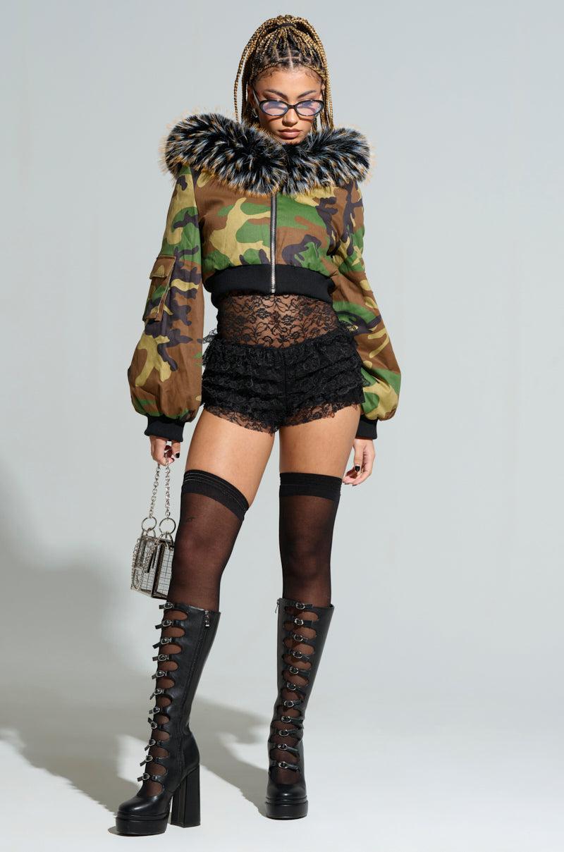 ITTY BITTY CROPPED BOMBER IN CAMO Product Image