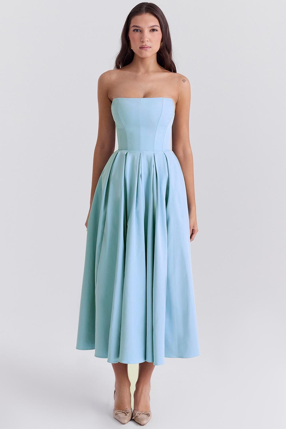 Audrey Tuscan Blue Strapless Midi Sundress Product Image