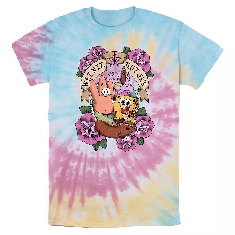 Men's SpongeBob SquarePants Weenie Hut Jr's Tie Dye Graphic Tee, Size: Small, Blue Pink Light Yellow Product Image
