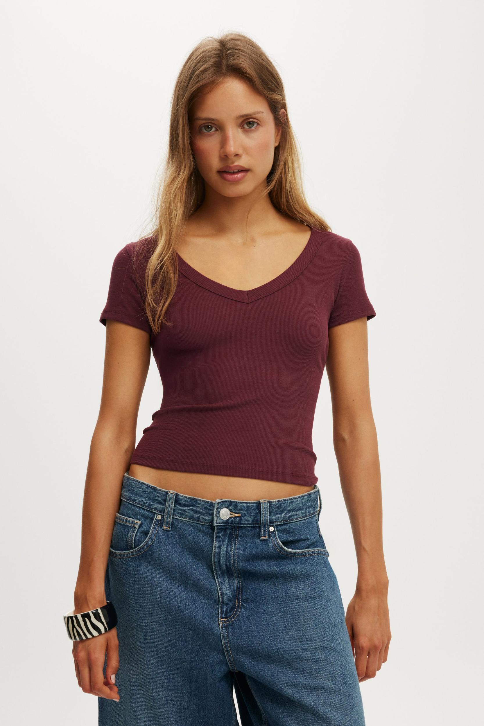 Cotton On Women - Goldie Rib V Neck Short Sleeve Product Image