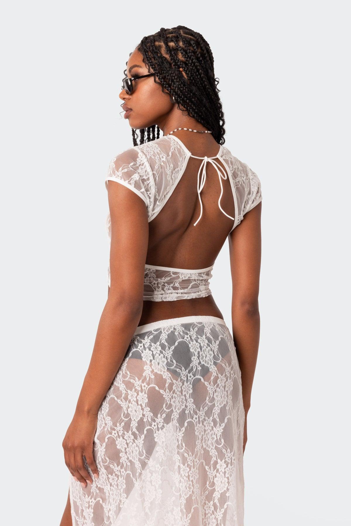 Aura Open Back Sheer Lace Crop Top Product Image