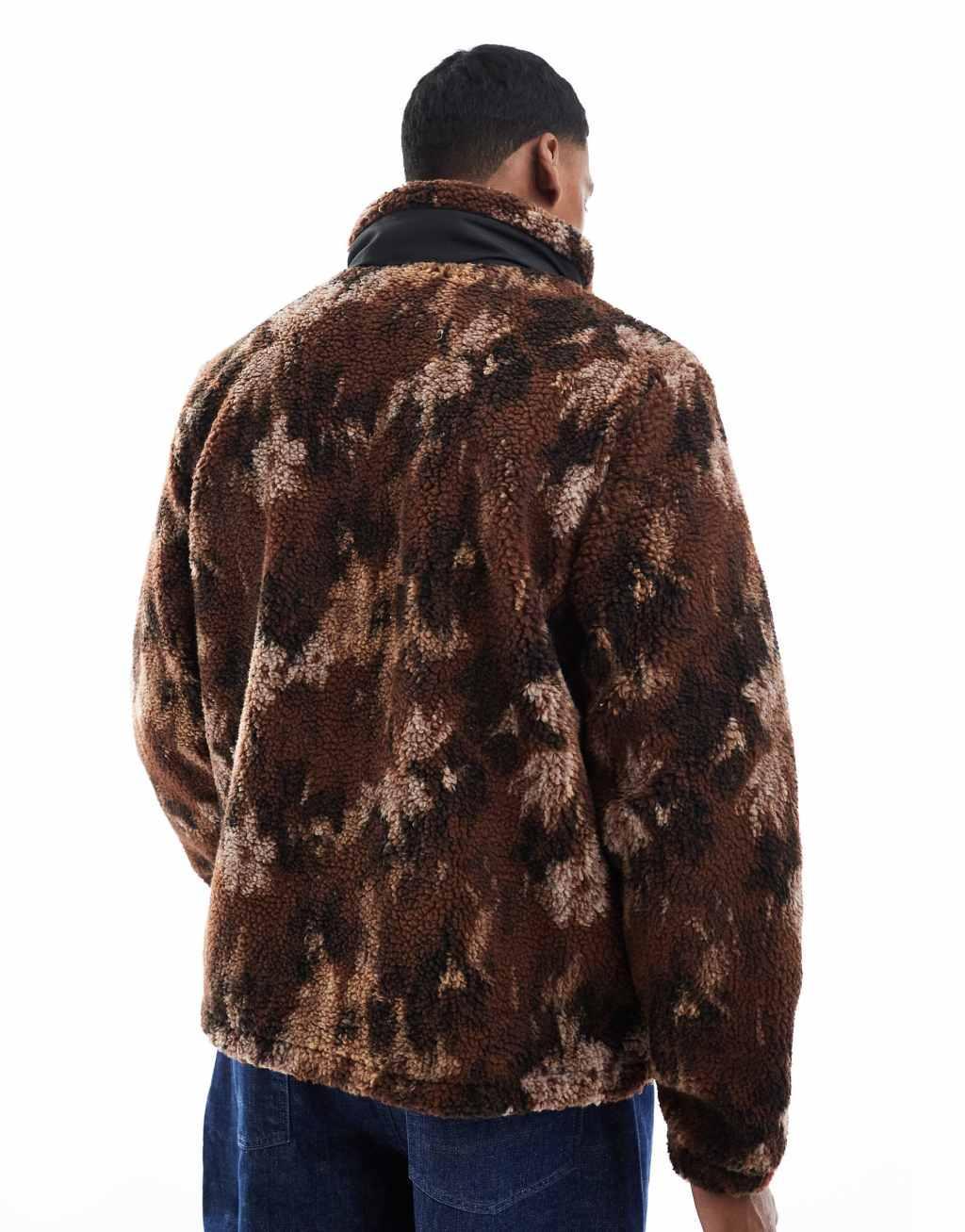 Jack & Jones zip through borg fleece in brown print Product Image