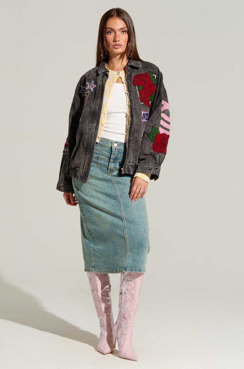 TOO GOOD FOR YOU DENIM MIDI SKIRT Product Image
