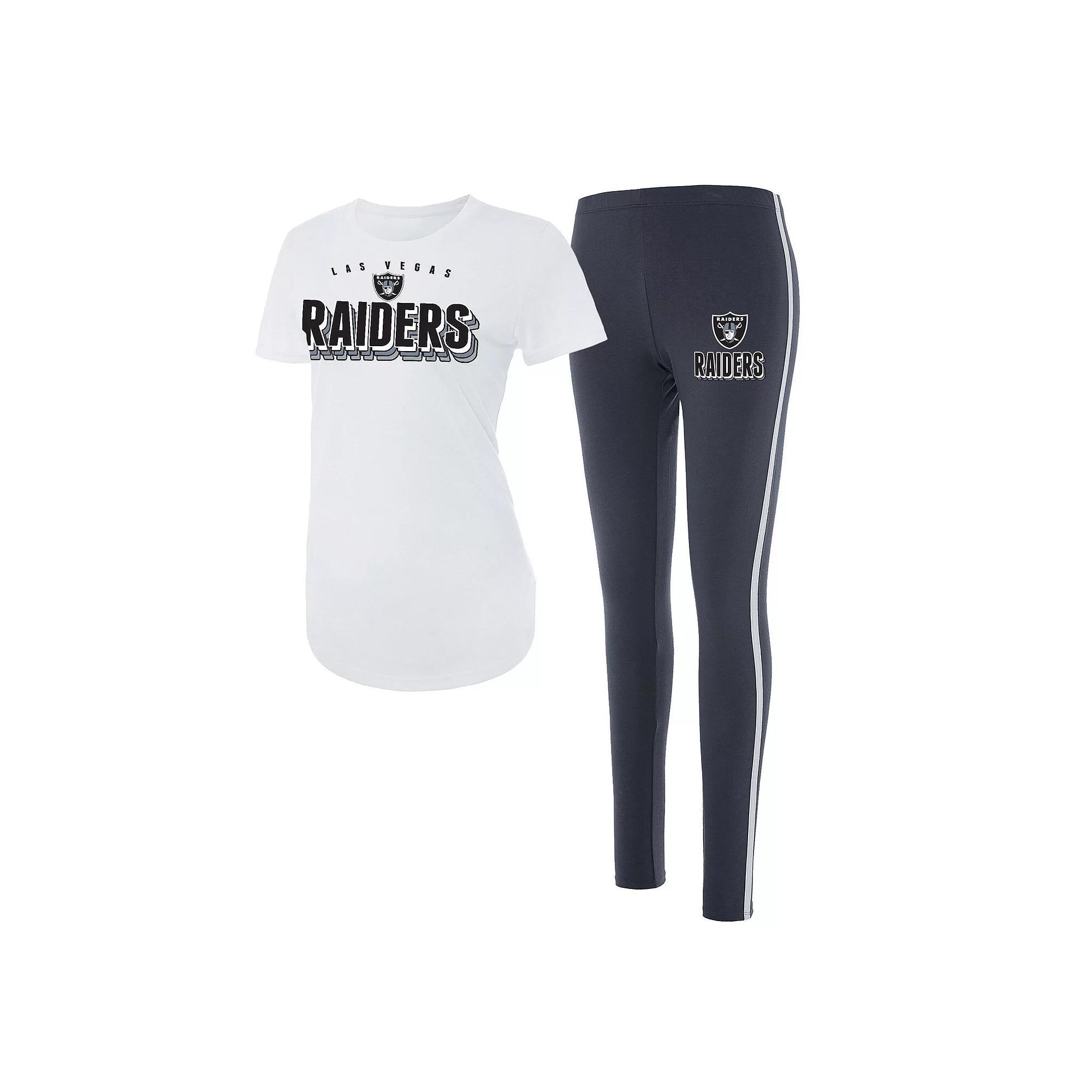 Women's Concepts Sport White/Charcoal Las Vegas Raiders Sonata T-Shirt & Leggings Set, Size: 2XL, Lvr White Product Image