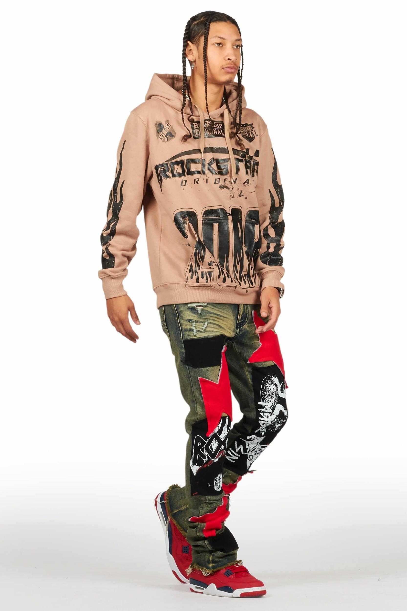 Amos Khaki Graphic Hoodie Male Product Image
