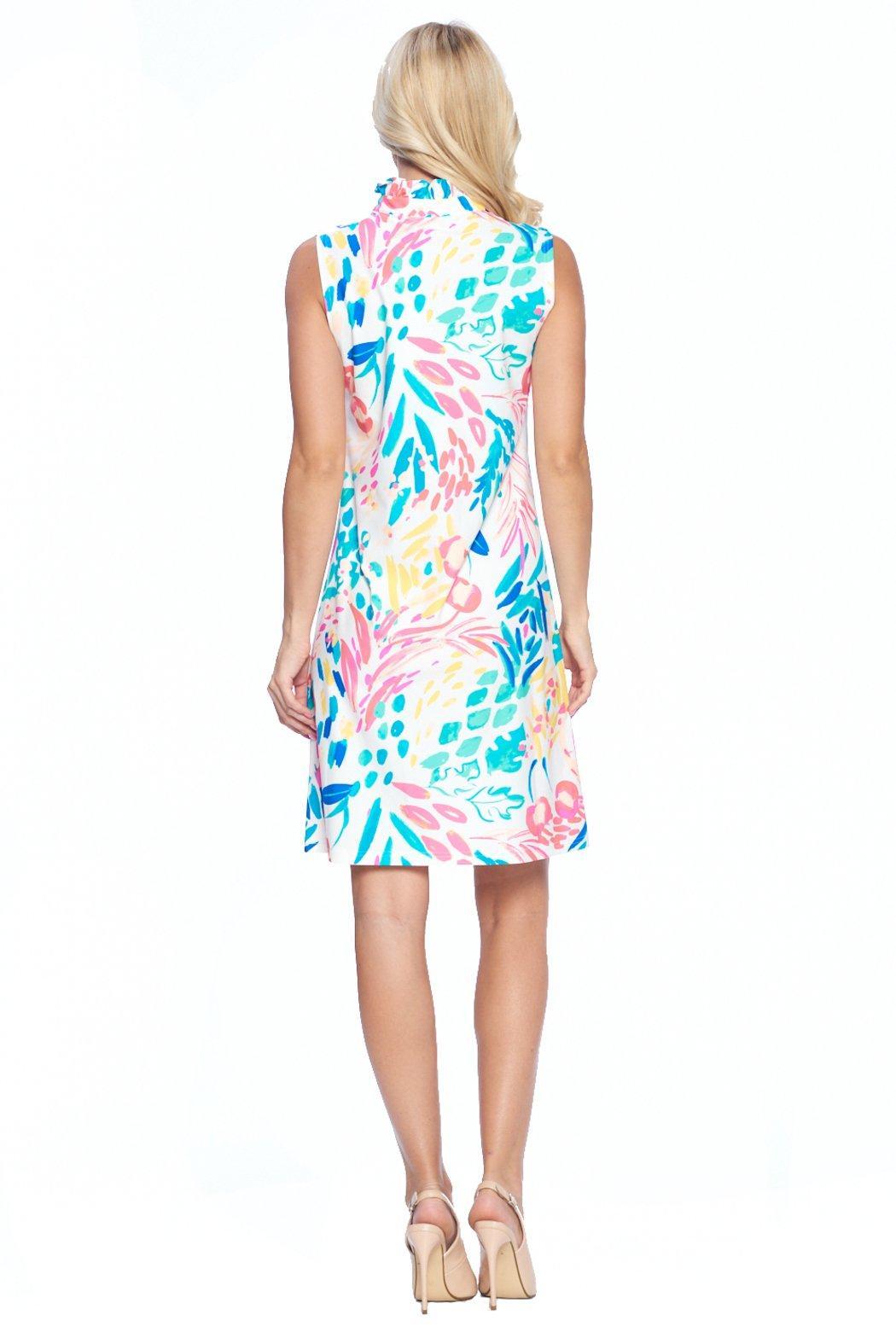 White Ruffle Neck Dress Product Image