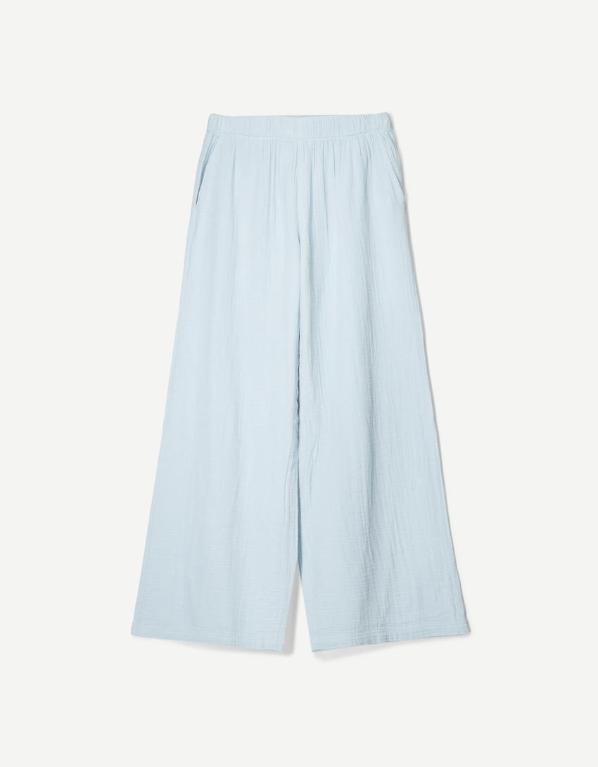 Wide-leg rustic double cloth pants Product Image
