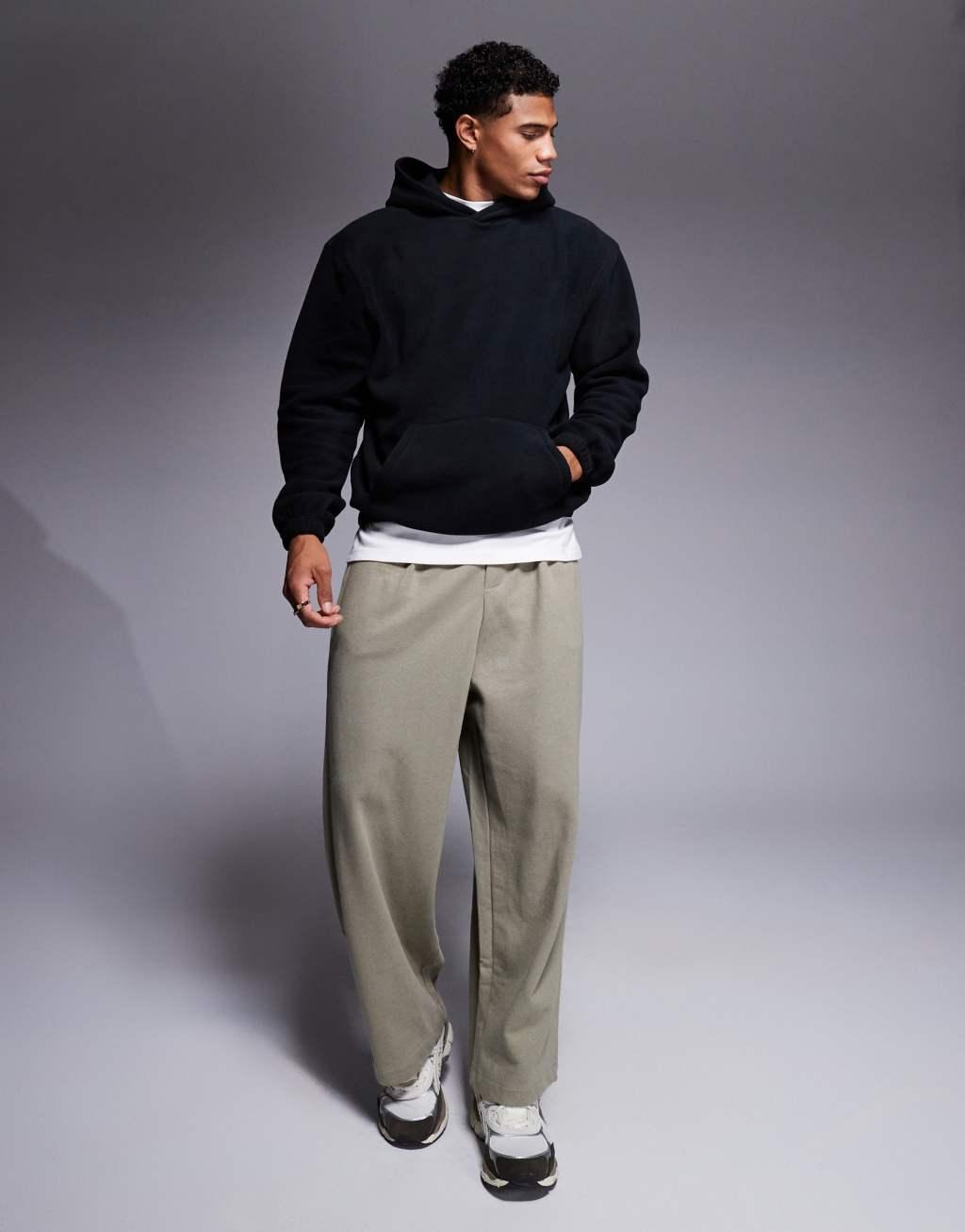 ASOS DESIGN polar fleece hoodie in black Product Image