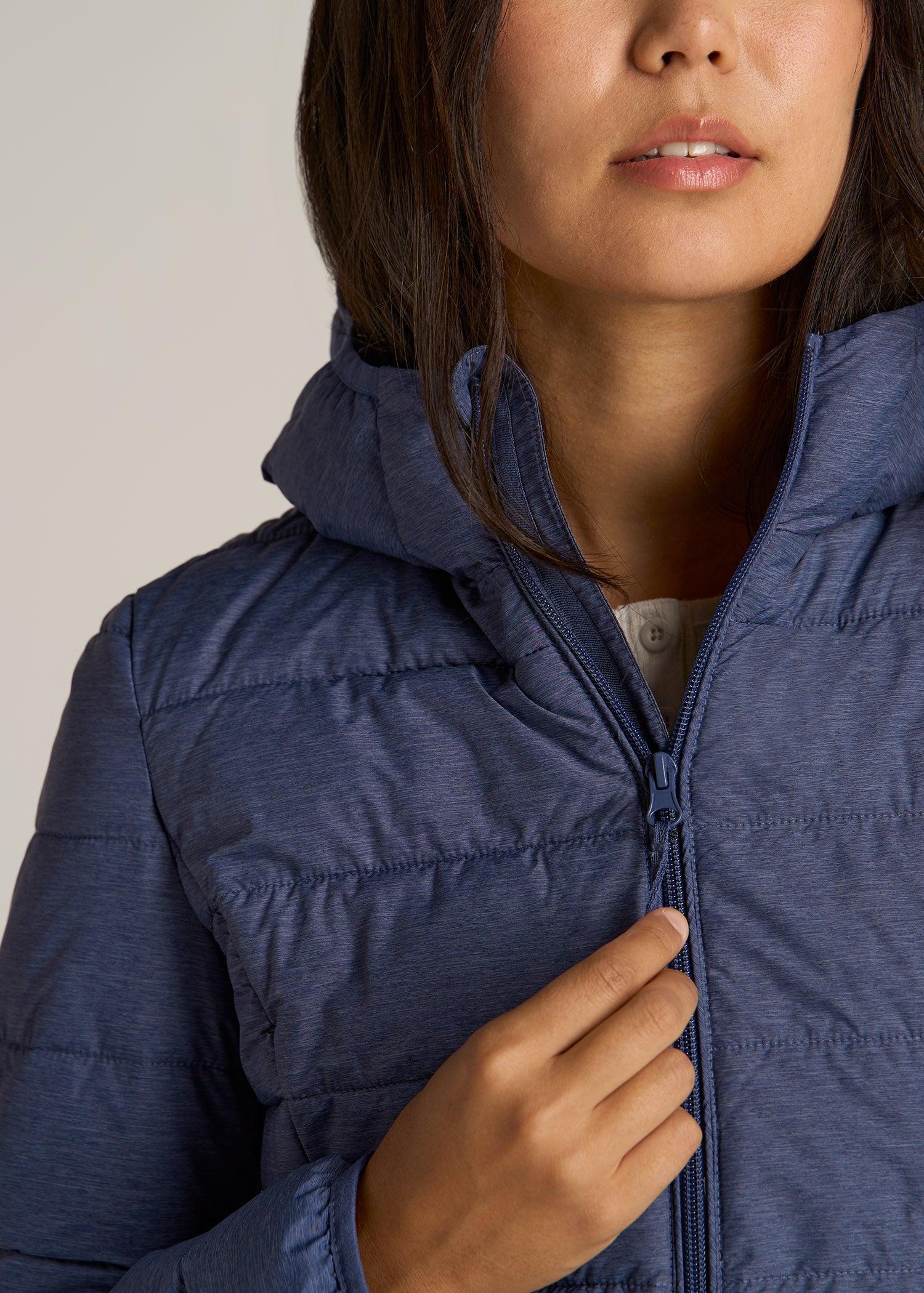 Packable Puffer Jacket for Tall Women in Blue Space Dye Product Image
