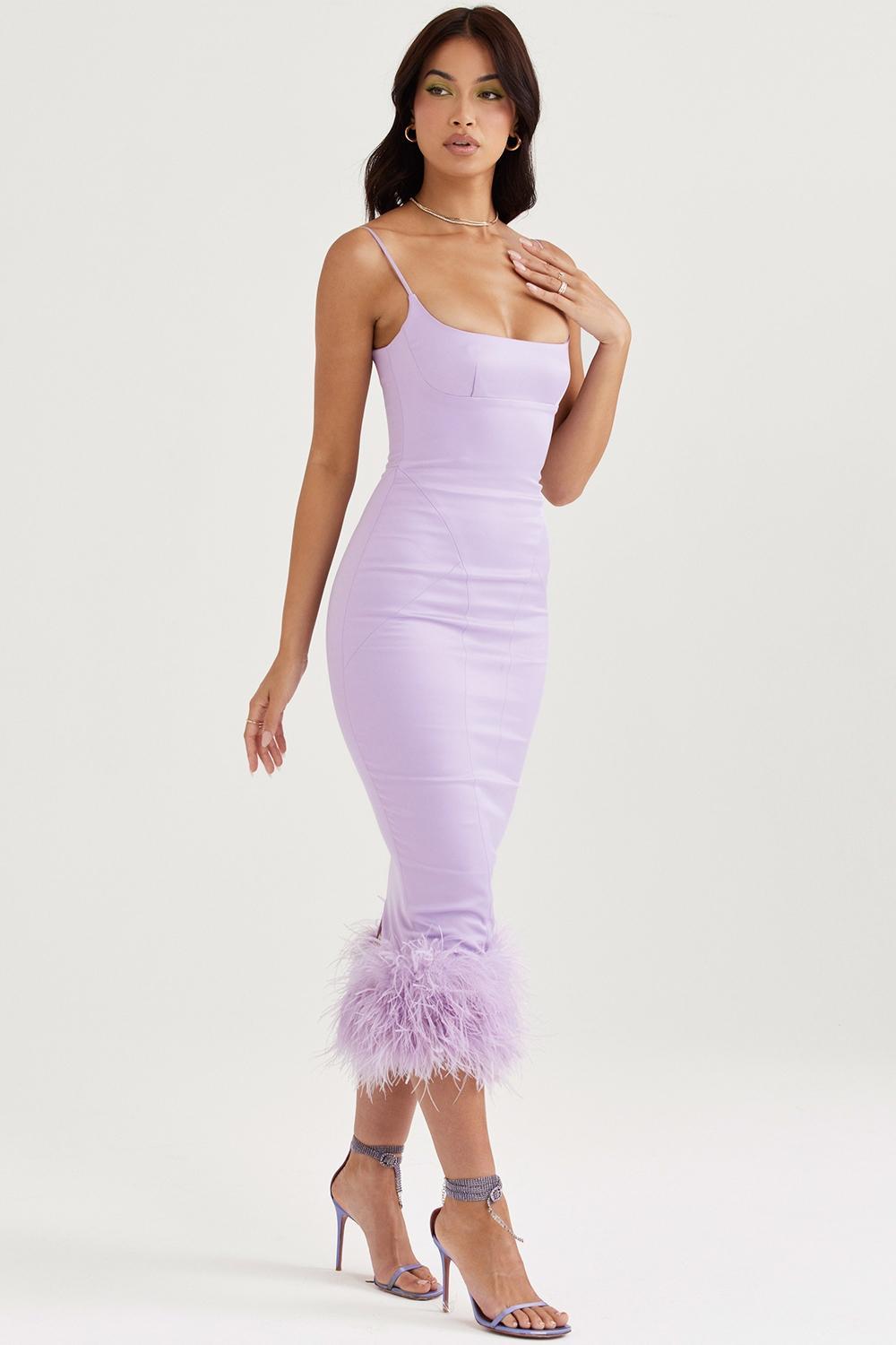 Helena  orchid satin midi dress - sale Product Image