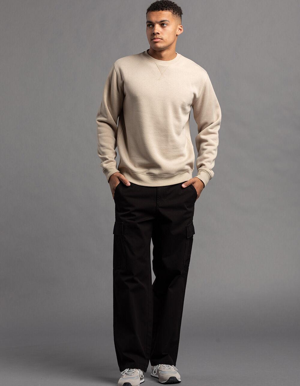 RSQ Mens Solid Crewneck Fleece Sweatshirt - KHAKI Product Image