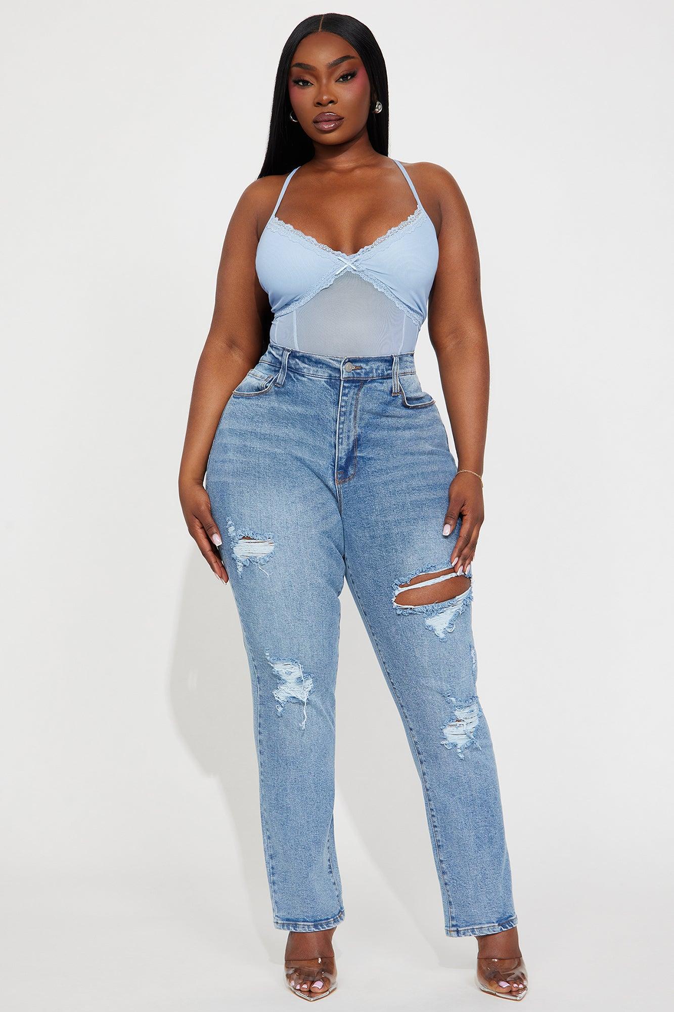 Because I Said So Destroyed Mom Jeans - Medium Blue Wash Product Image