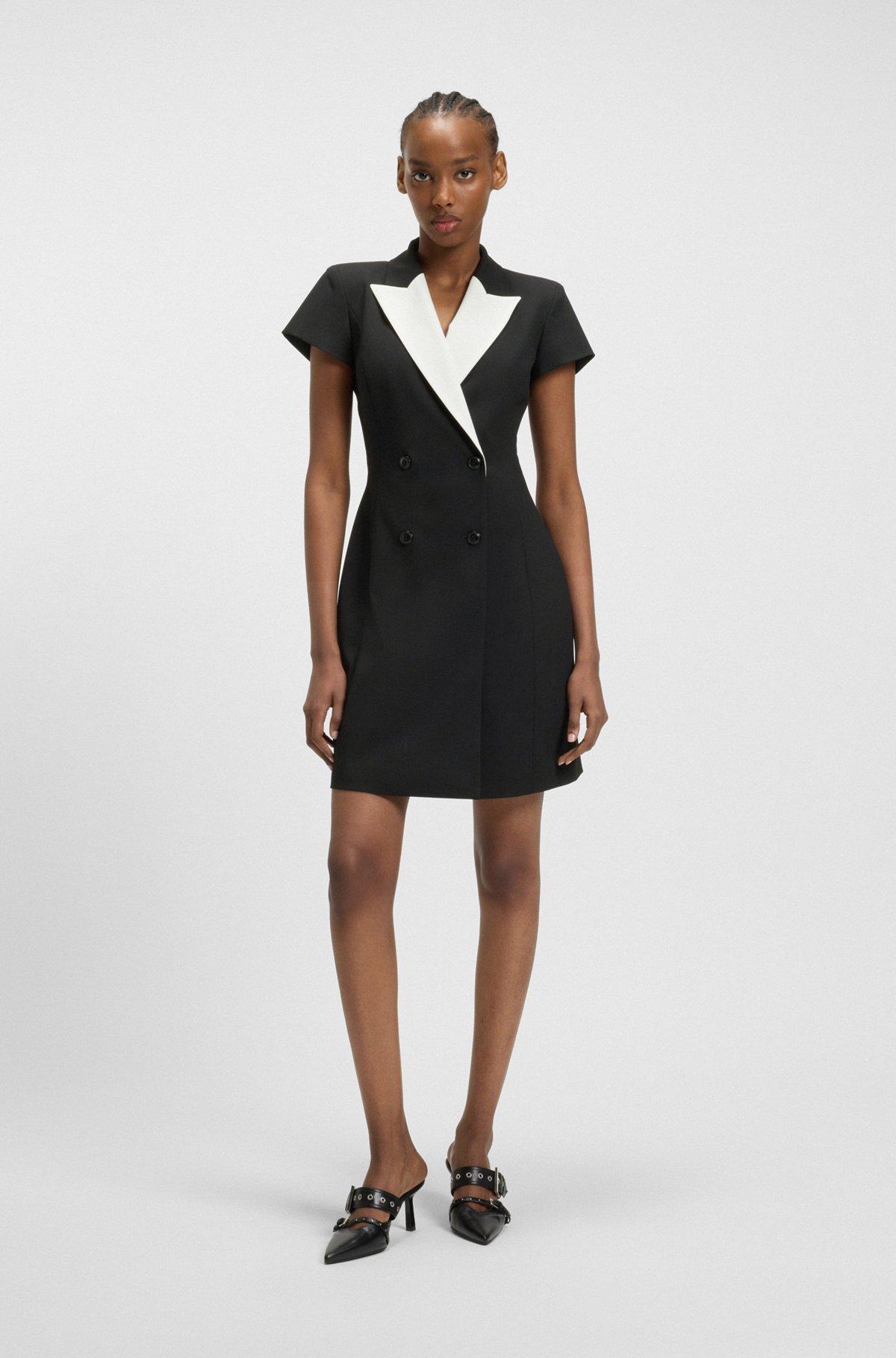HUGO - Blazer-style dress with contrast lapels - Black Product Image