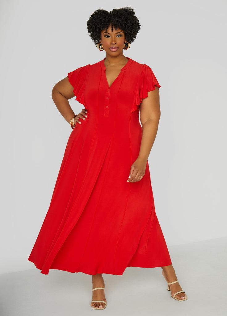 Ruffle Sleeved Seamed Maxi Dress Product Image