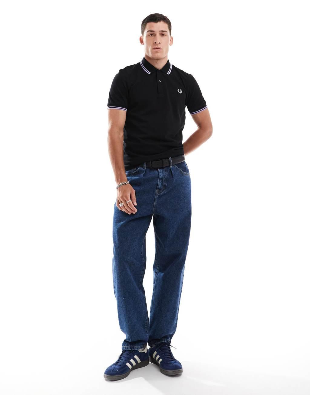Fred Perry twin tipped polo shirt in black Product Image
