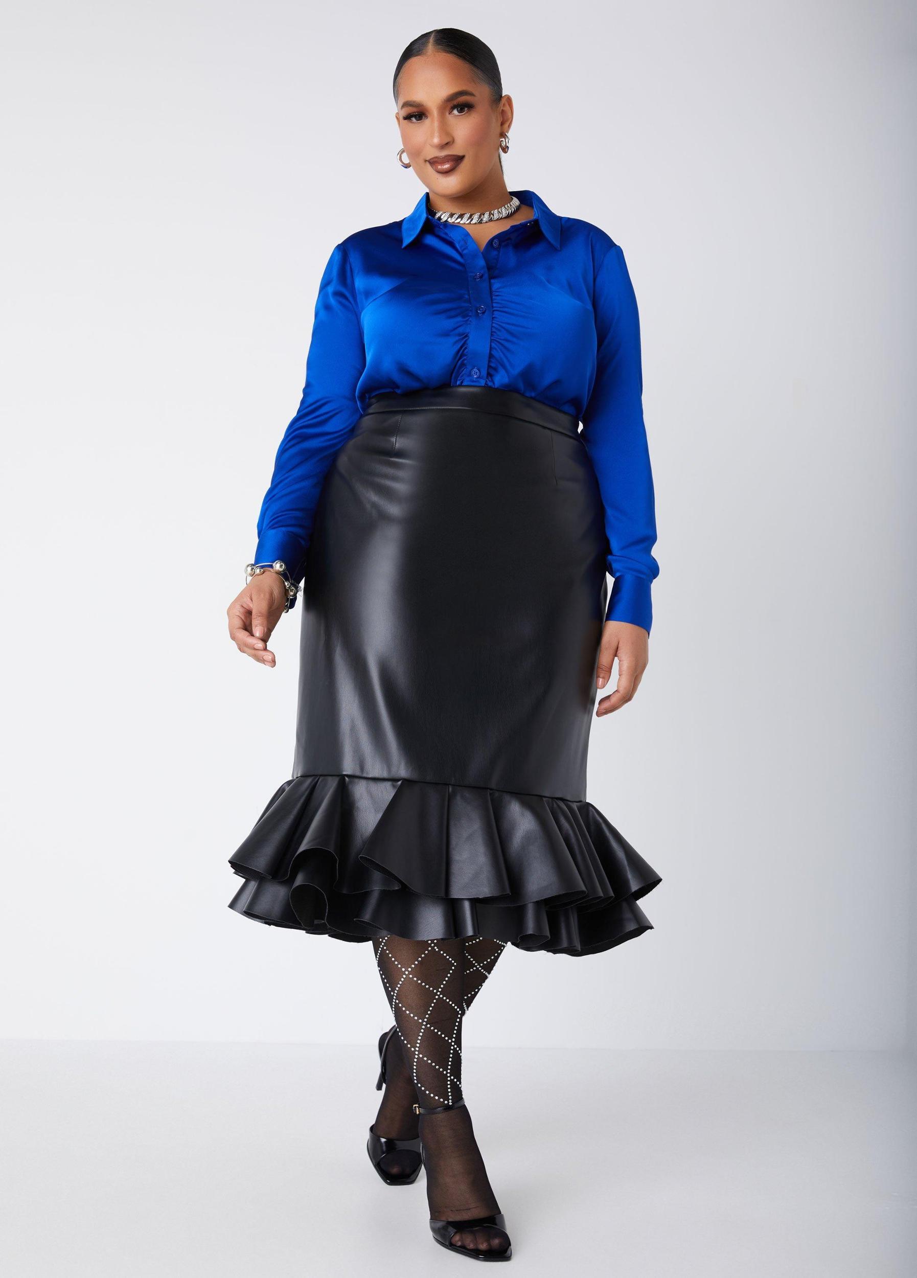 Plus Size Flounced Faux Leather Skirt Ashley Stewart Product Image