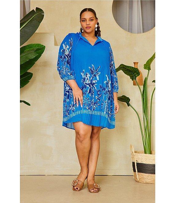 Skies Are Blue Plus Size Border Chiffon Mini Dress Product Image