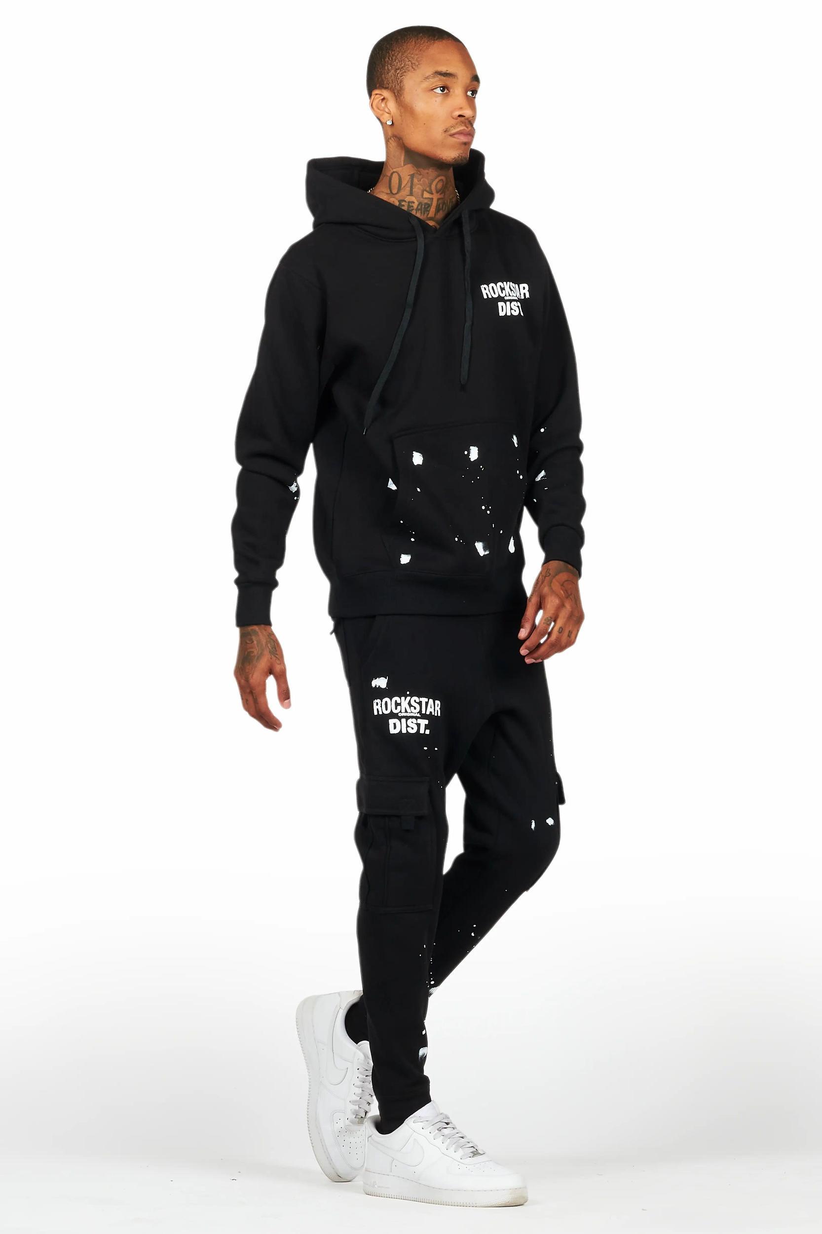 Raffer Black Hoodie/Jogger Cargo Sweat Pant Set Male Product Image