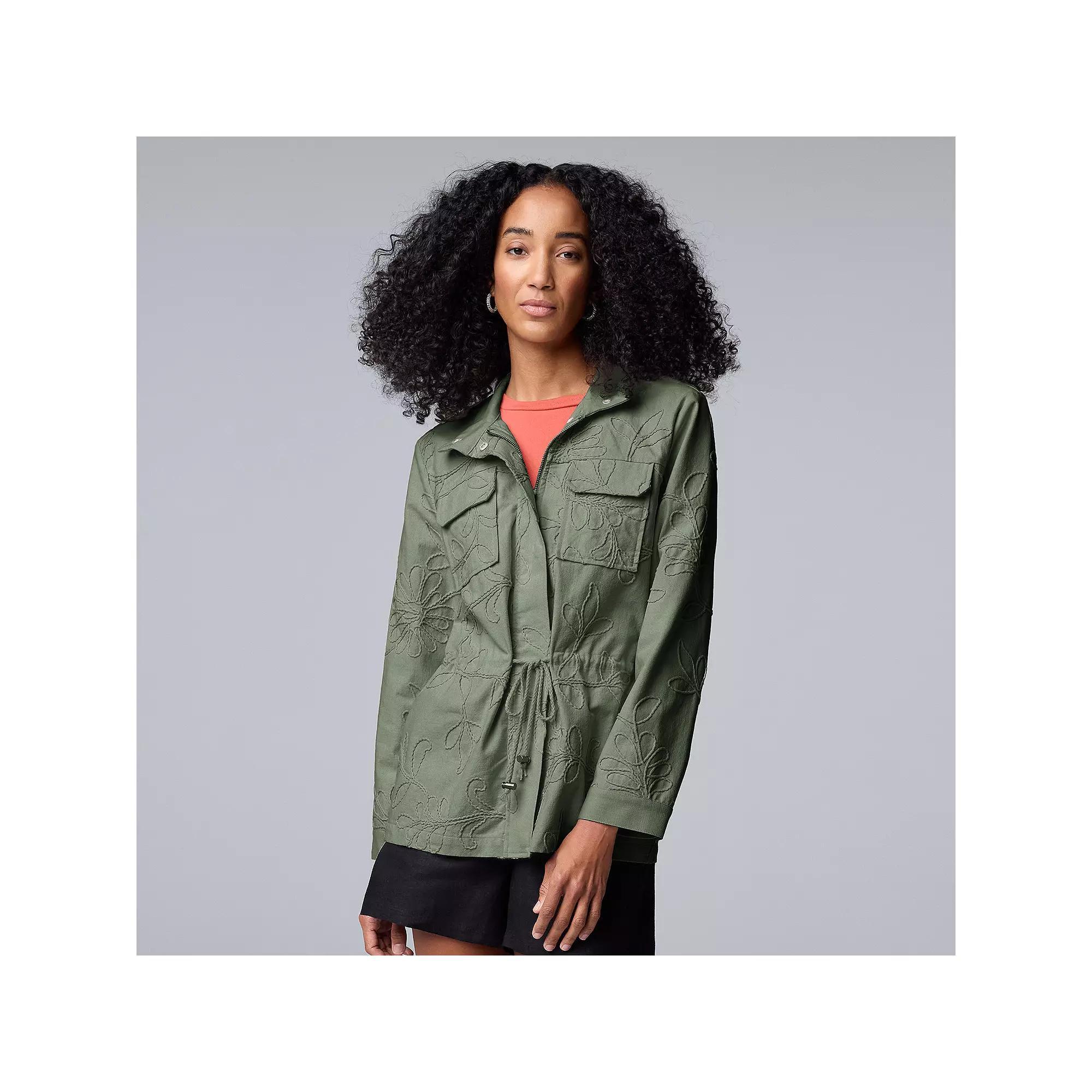 Women's Simply Vera Vera Wang Embroidered Utility Jacket, Size: Large, Army Bottle Product Image