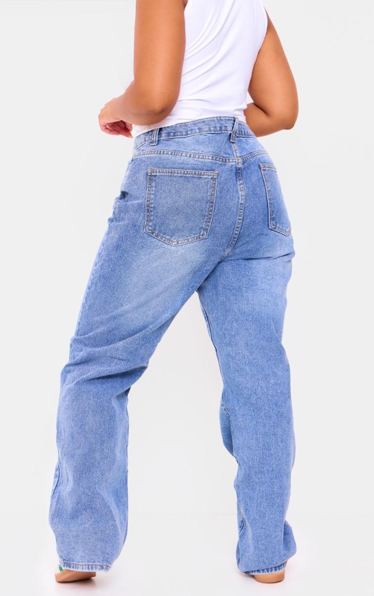 Plus Light Blue Wash Open Knee Long Leg Straight Leg Jeans Product Image