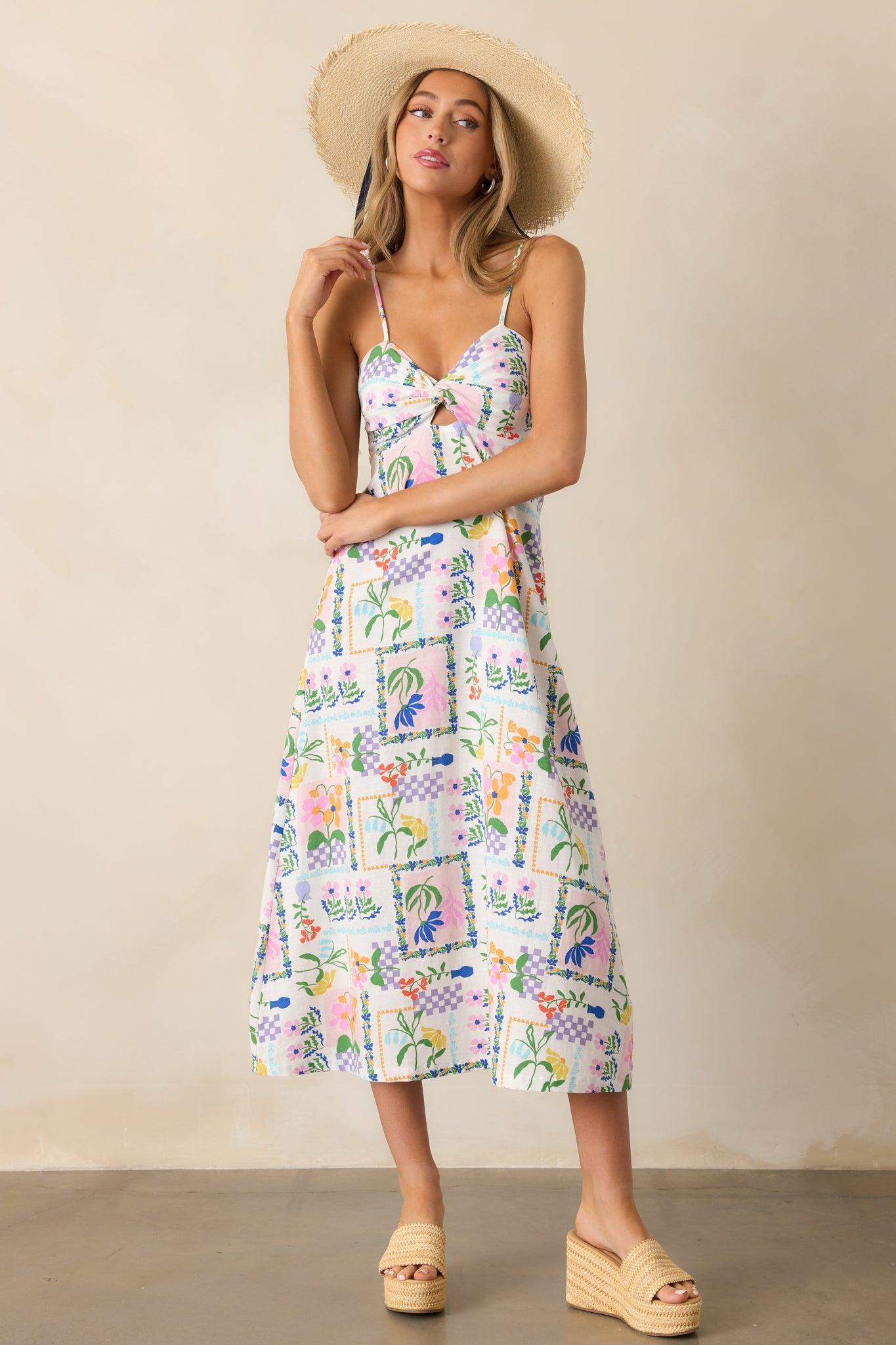 MINKPINK Nikita Twist Ivory Picnic Midi Dress Product Image