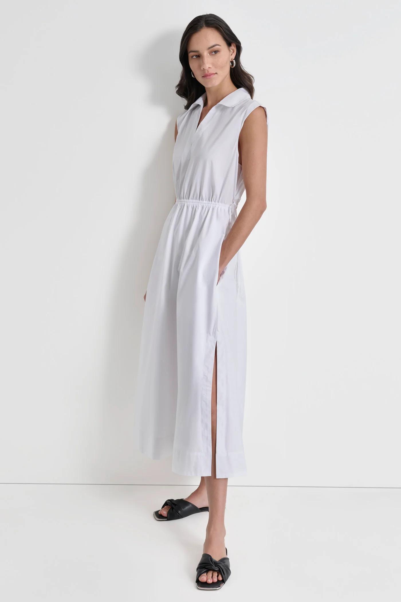 CUTOUT PINSTRIPED MIDI SHIRT DRESS Product Image