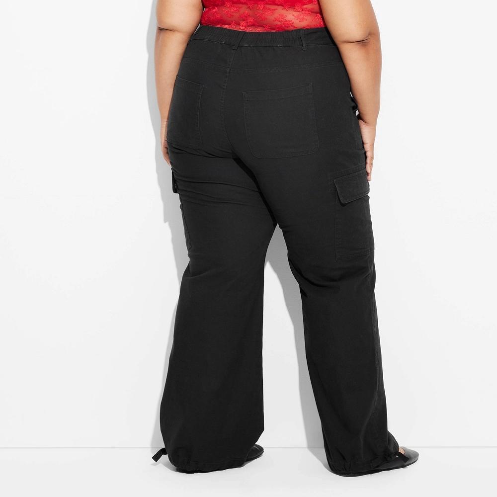 Womens Mid-Rise Flare Cargo Pants - Wild Fable Black XXS Product Image