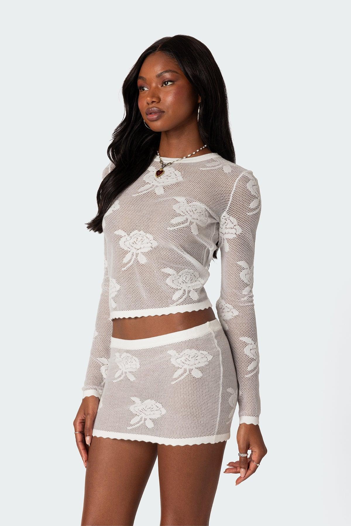Saga Embroidered Sheer Knit Top Product Image