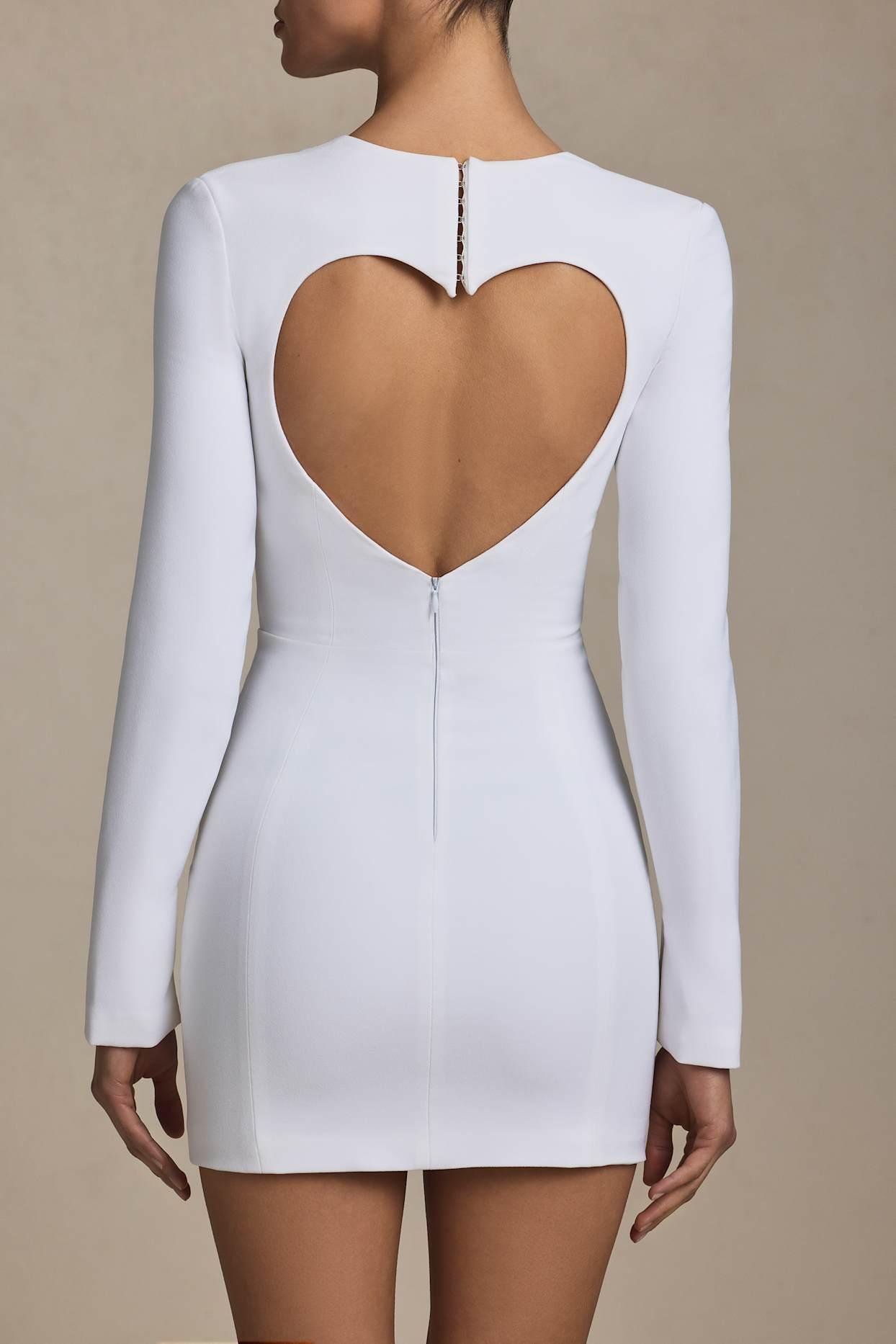 Cut-Out Heart-Detail Bodycon Mini Dress in White Product Image