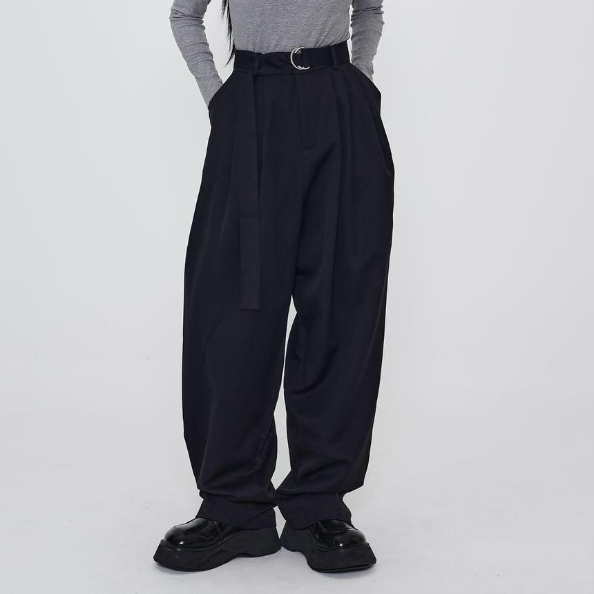 High Rise Plain Loose Fit Suit Pants Product Image