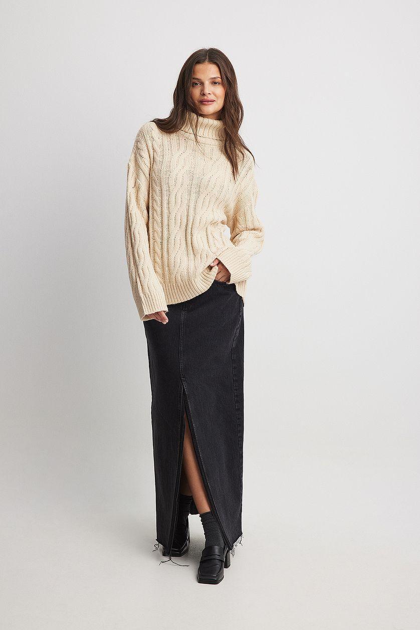 Turtleneck Knitted Cable Sweater Product Image