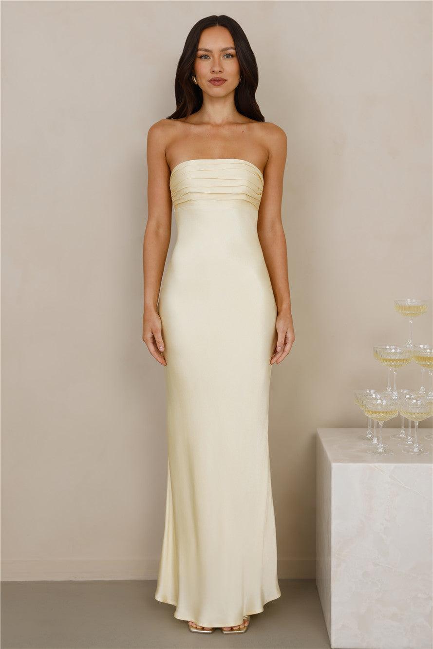 The Seraphina Strapless Satin Maxi Dress Yellow Product Image