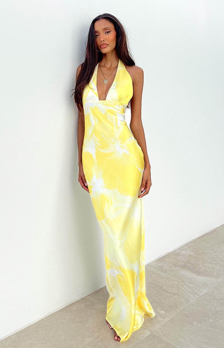 Lyra Yellow Halter Neck Maxi Dress Product Image