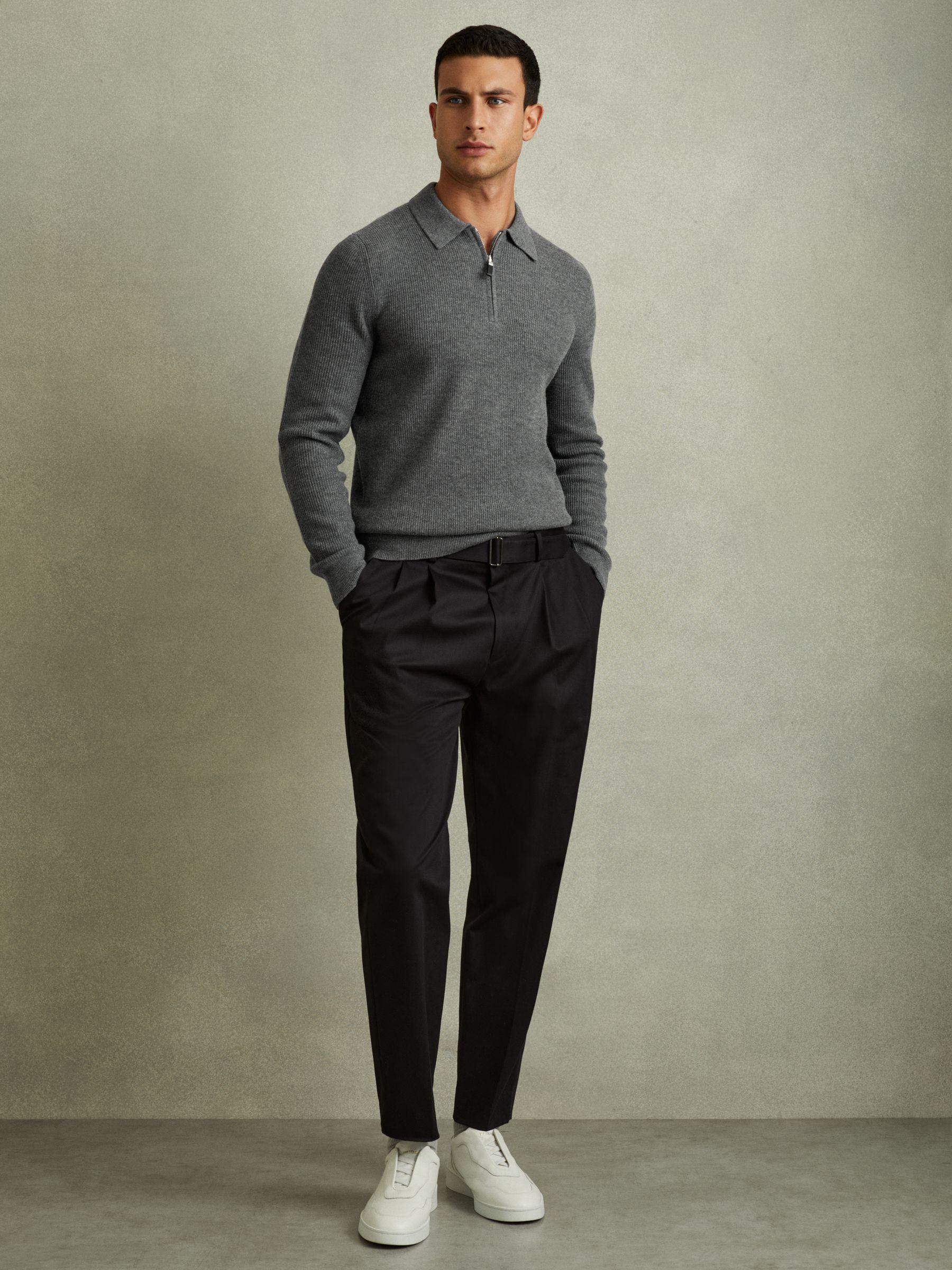 Wool Half-Zip Polo Shirt in Grey Melange Product Image