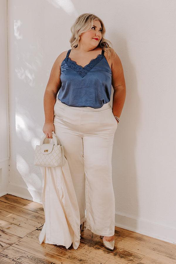 Pouring Merlot Satin High Waist Pants In Cream Curves Product Image
