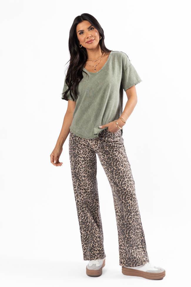 Tell Me About It Olive Acid Wash Scoop Neck Tee SALE Product Image