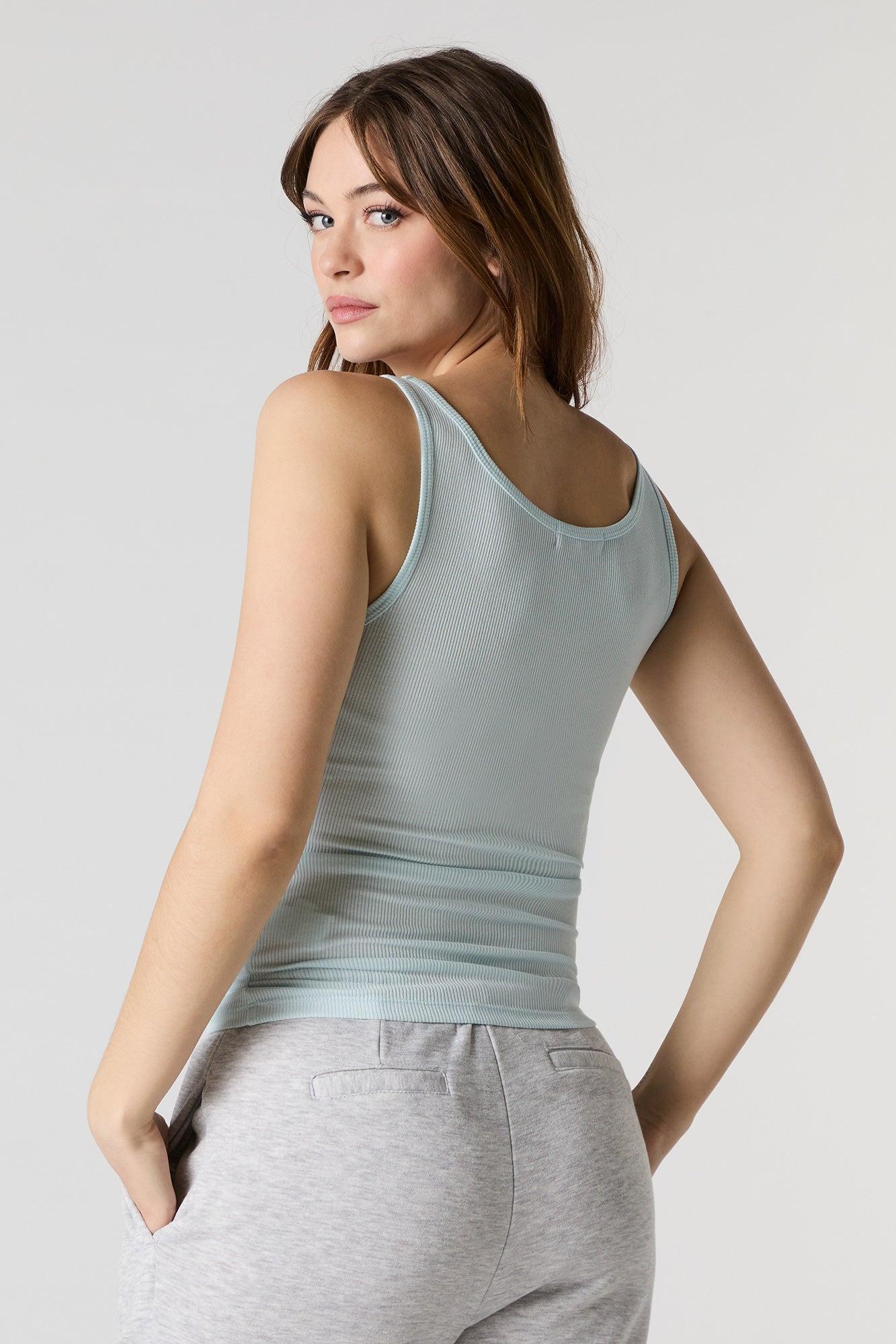 Ribbed Scoop Neck Henley Tank Female Product Image